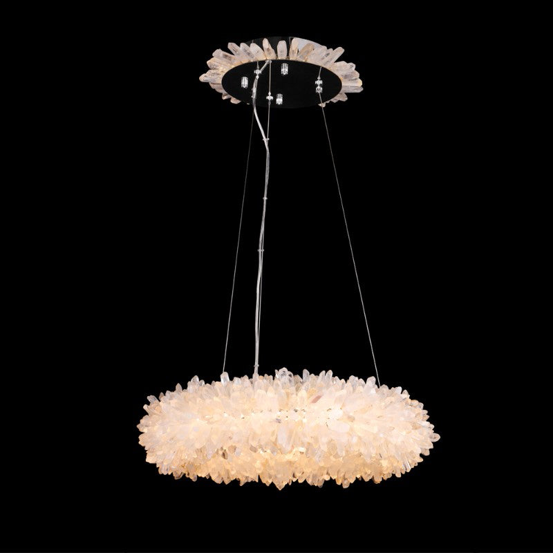 Modern 24-47 Inch Round Clear Geode Quartz Crystal Ring Pendant Light Modern Chandelier for Living Room