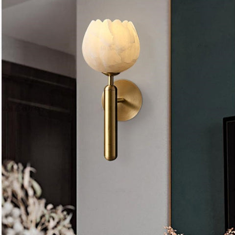 Alabaster Wall Sconce Light Tulip For Bedroom