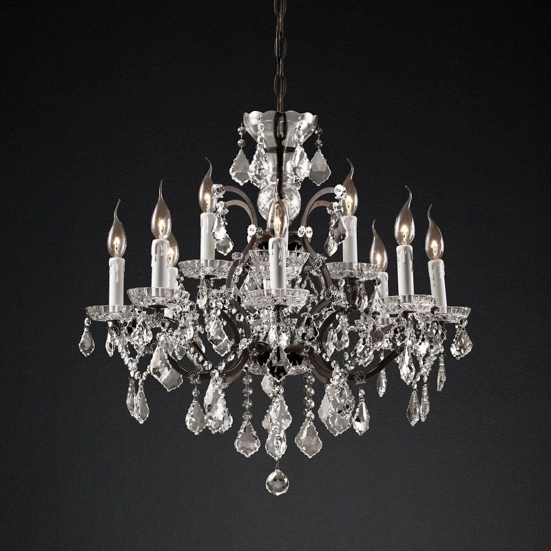 19th C. Rococo Iron & Crystal Round Chandelier 28"