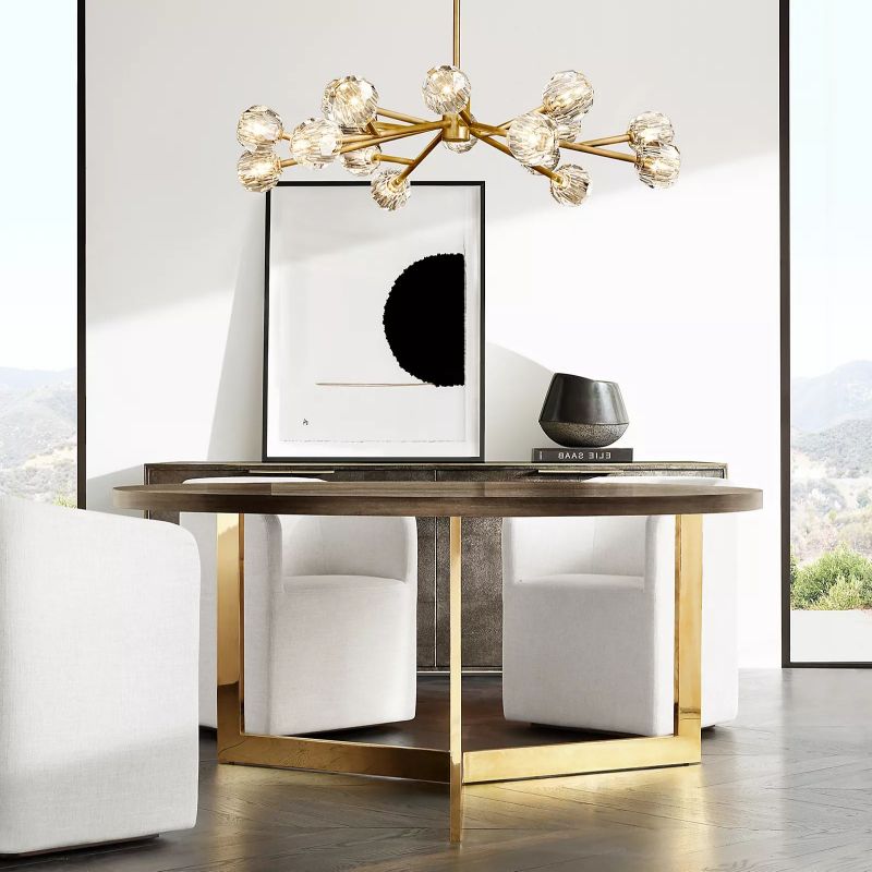 Boule Modern Clear Crystal Round Chandelier 48" Over Dining Table