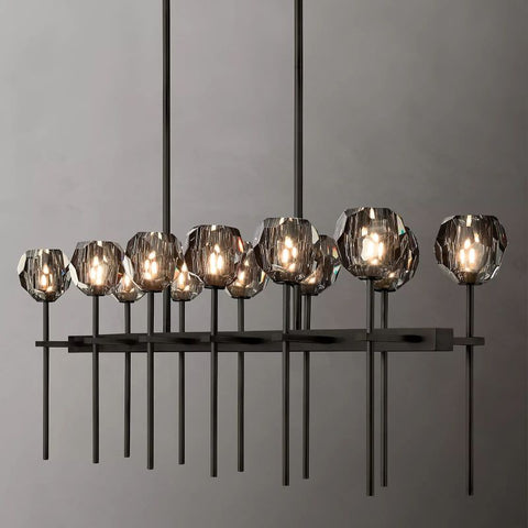 Boule Glass Double Linear Chandelier 60"