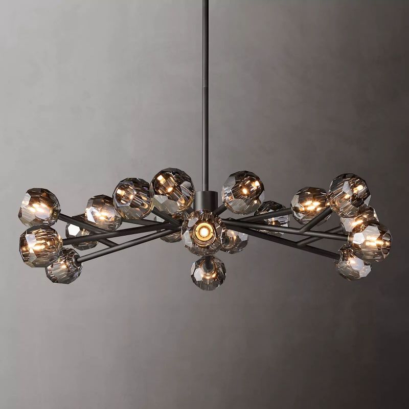 Boule Modern Smoke Crystal Round Chandelier 48" Over Dining Table