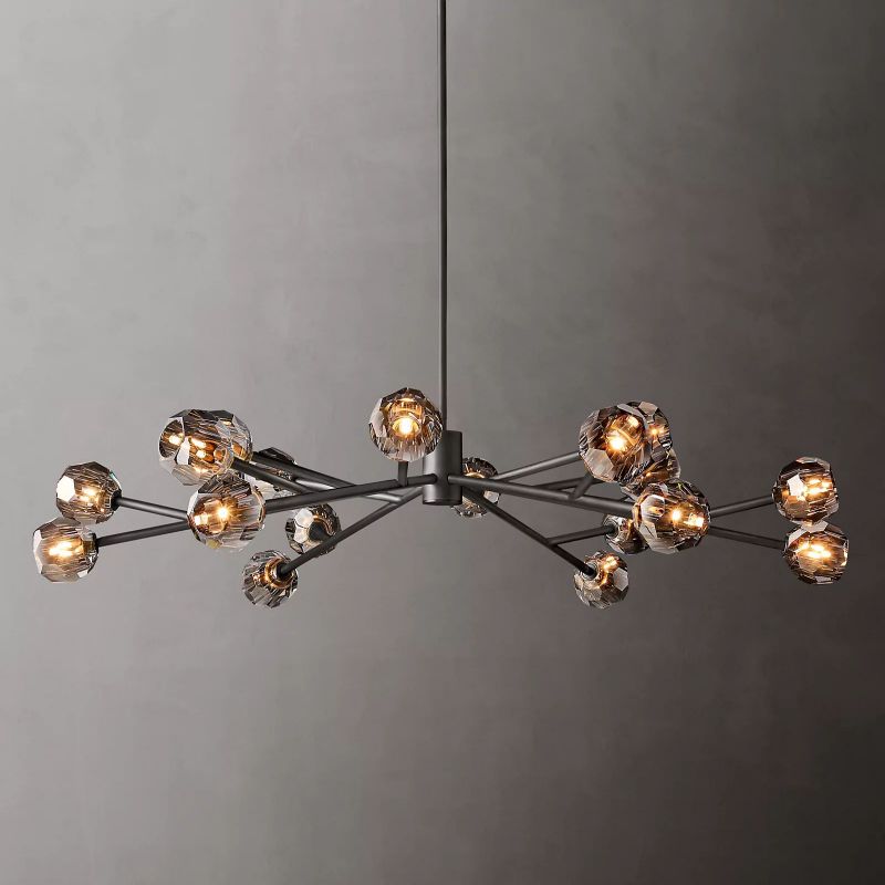 Boule Modern Smoke Crystal Round Chandelier 60" Over Dining Table