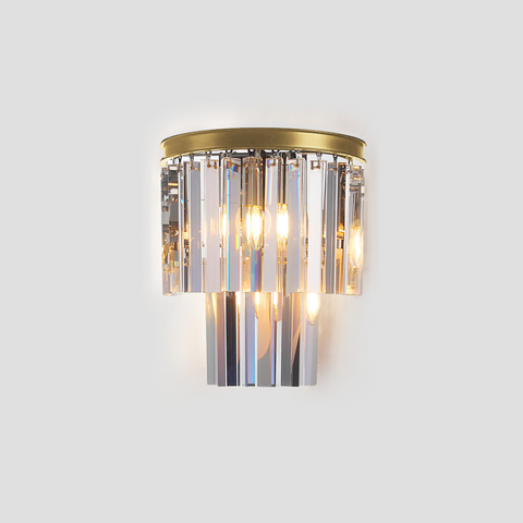 1920s Odeon 2-Tier Crystal Semi-Round Sconce