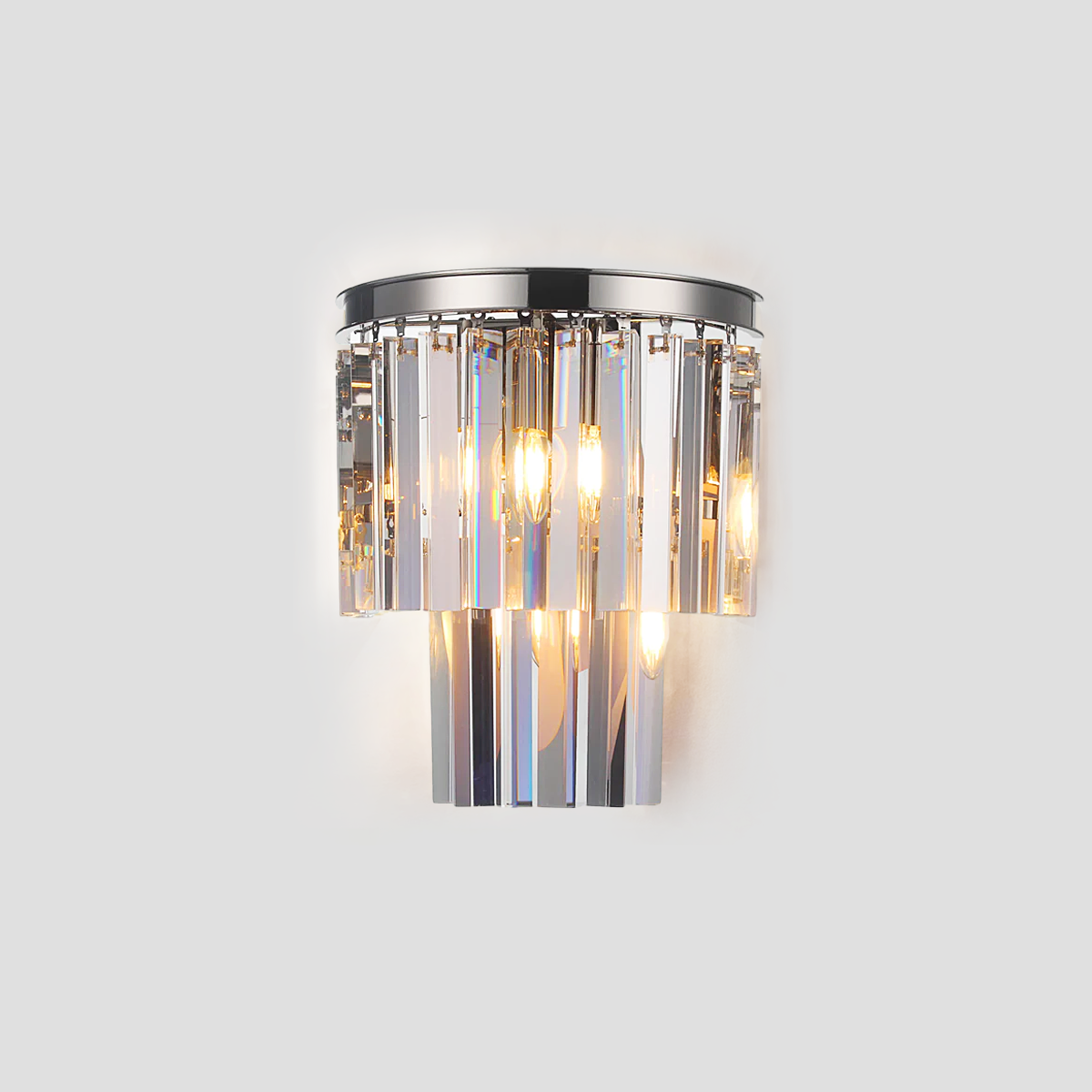 1920s Odeon 2-Tier Crystal Semi-Round Sconce