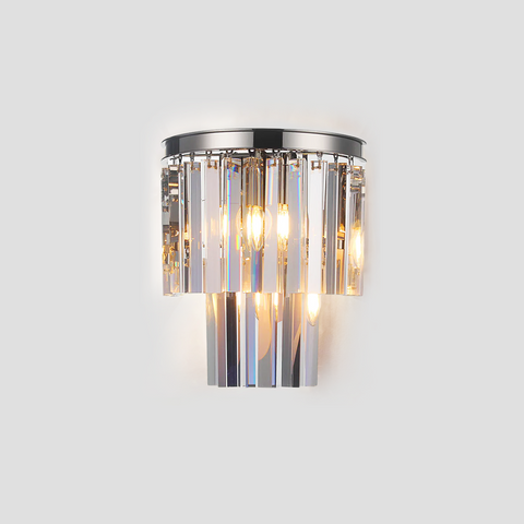 1920s Odeon 2-Tier Crystal Semi-Round Sconce