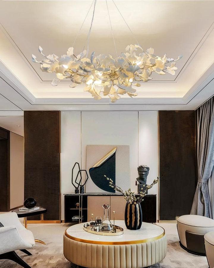 Porcelain Linear Gold Ginkgo Chandelier