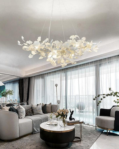 Porcelain Linear Gold Ginkgo Chandelier