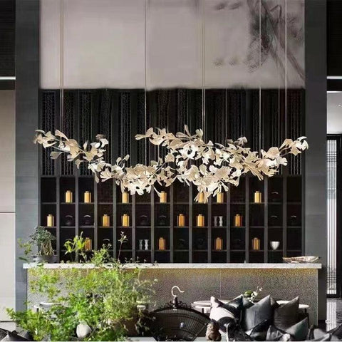 Porcelain Linear Gold Ginkgo Chandelier