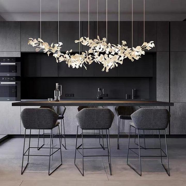 Porcelain Linear Gold Ginkgo Chandelier