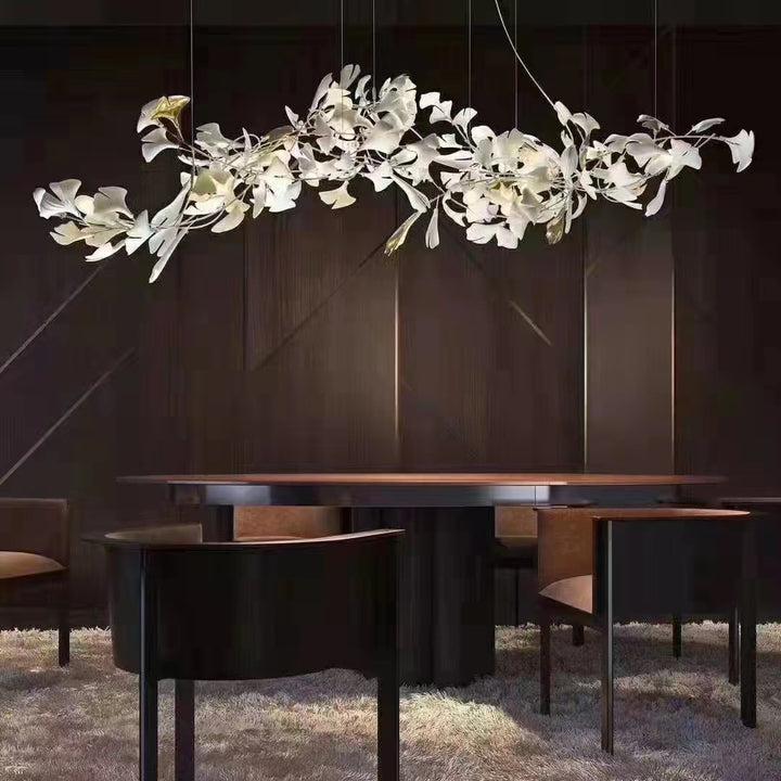 Porcelain Linear Gold Ginkgo Chandelier