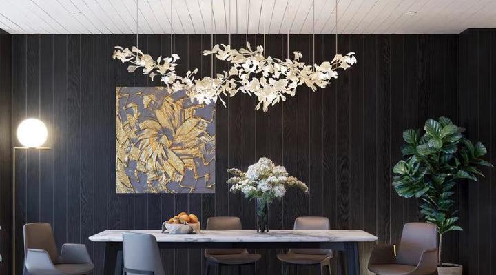 Porcelain Linear Gold Ginkgo Chandelier