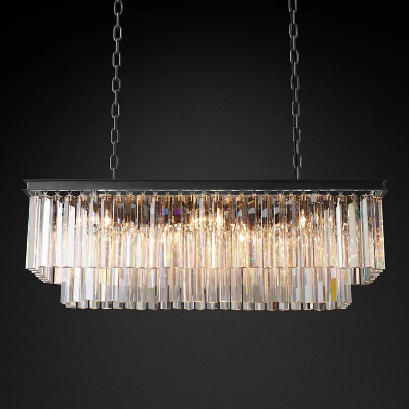 1920s Odeon 2-Layer Crystal Rectangle Chandelier 39"