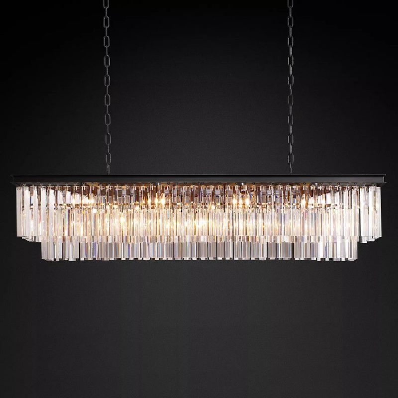 1920s Odeon 2-Layer Crystal Rectangle Chandelier 59"