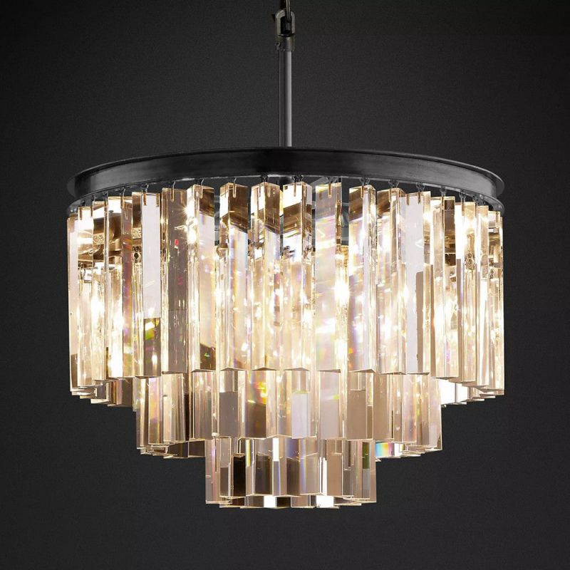 1920s Odeon 3-Layer Crystal Round Chandelier 20"