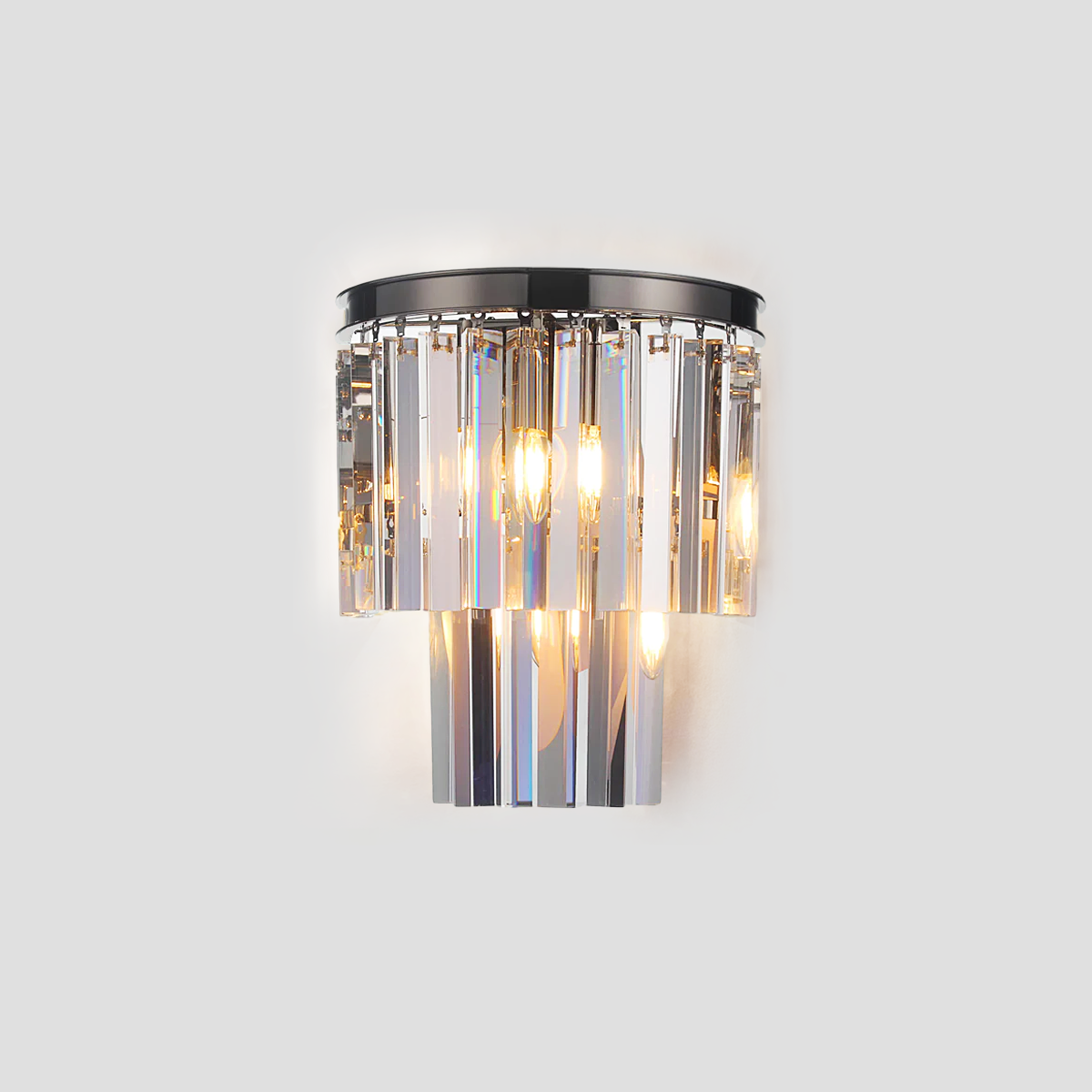 1920s Odeon 2-Tier Crystal Semi-Round Sconce