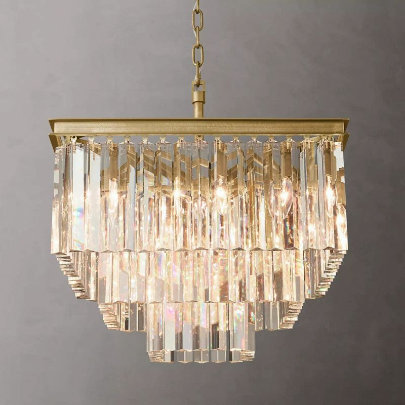 1920s Odeon 3-Layer Crystal Square Chandelier 22"