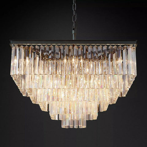 1920s Odeon 5-Layer Crystal Square Chandelier 34"