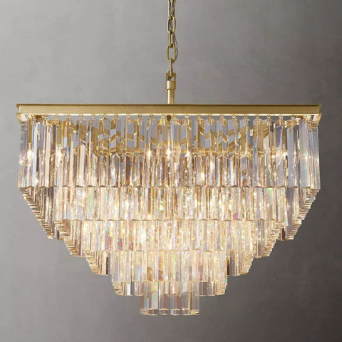 1920s Odeon 5-Layer Crystal Square Chandelier 34"