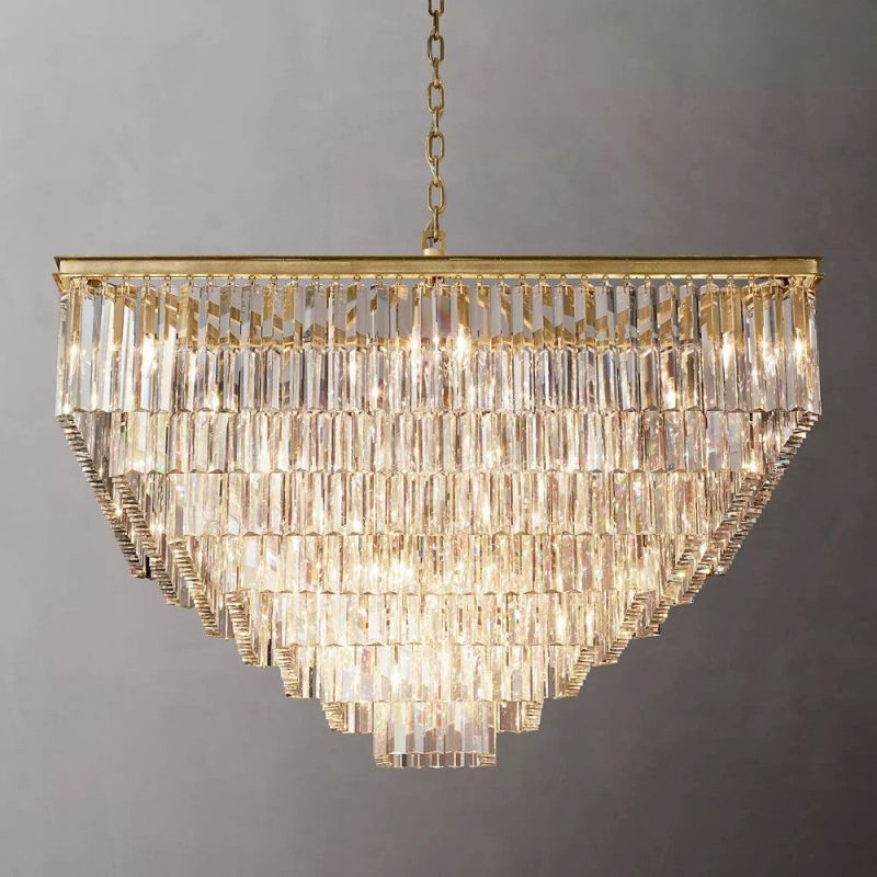 1920s Odeon 7-Layer Crystal Square Chandelier 47"